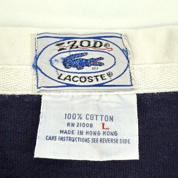 LACOSTE Izod Vintage Multicolour Rugby Long Sleeve Polo Shirt Men’s Size Large - Picture 4 of 8